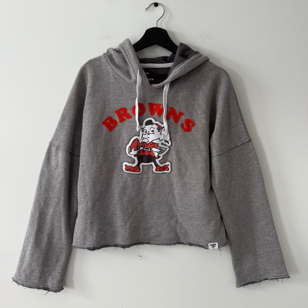 Fanatics Cleveland Browns Brownie the Elf Cropped Hoodie Gray Womens Small